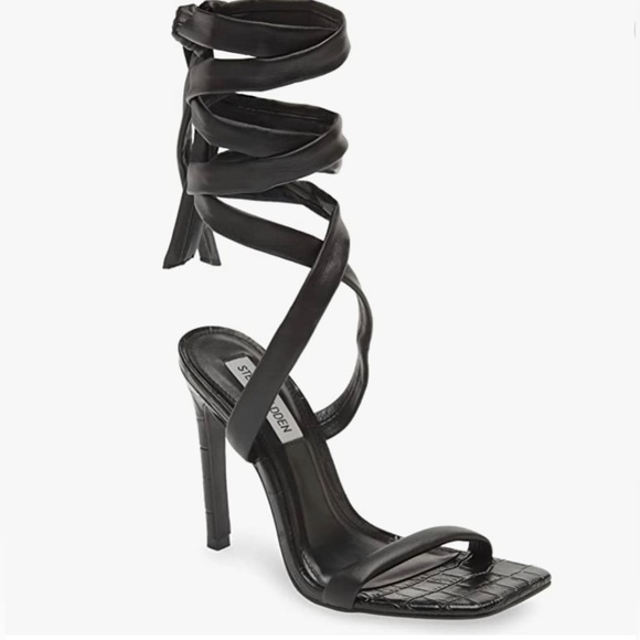 Steve Madden Black Lace Up Utilize Heeled Sandal Size 7.5 - Picture 1 of 10
